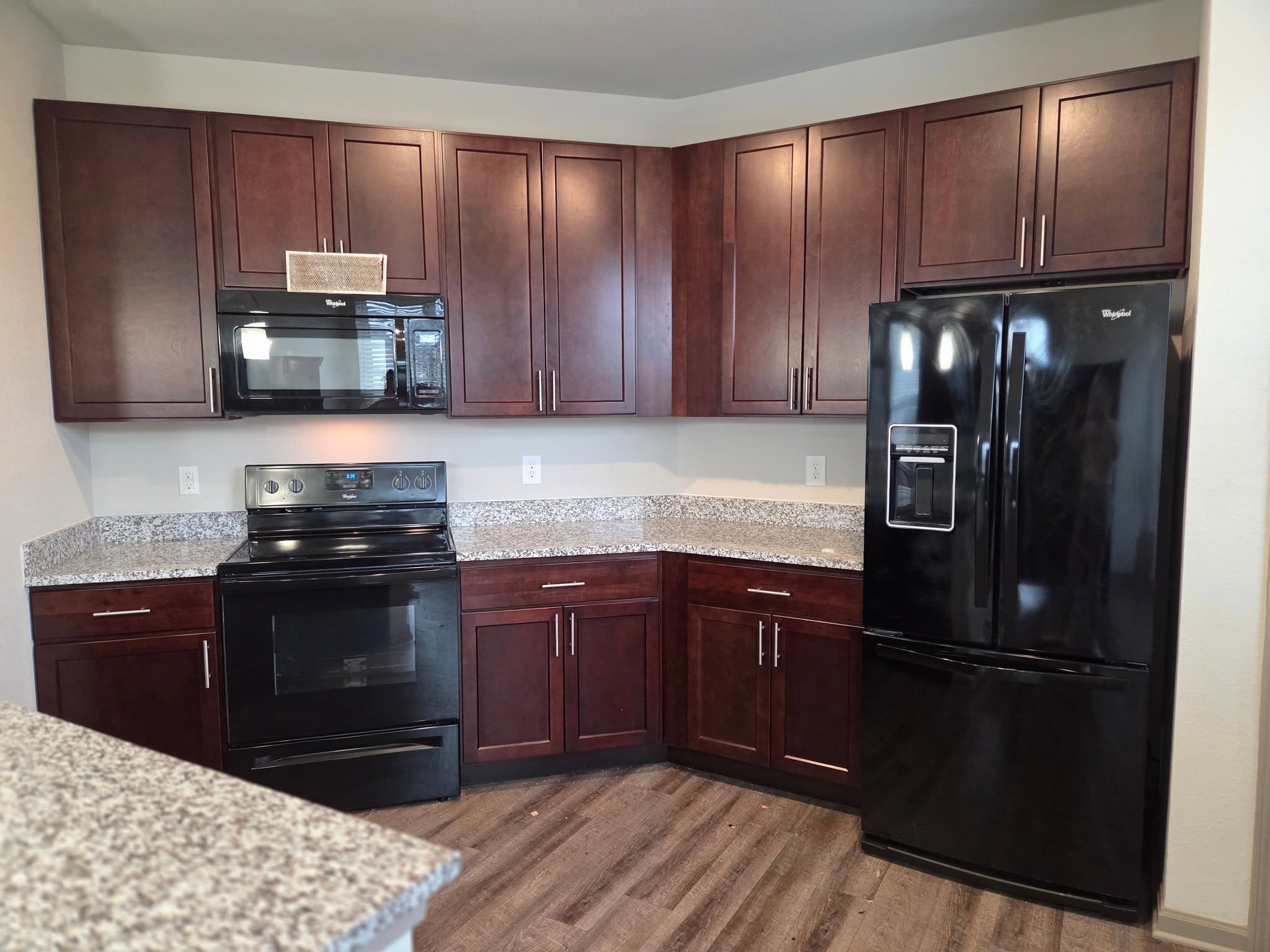 A kitchen cleaned down after a move-out